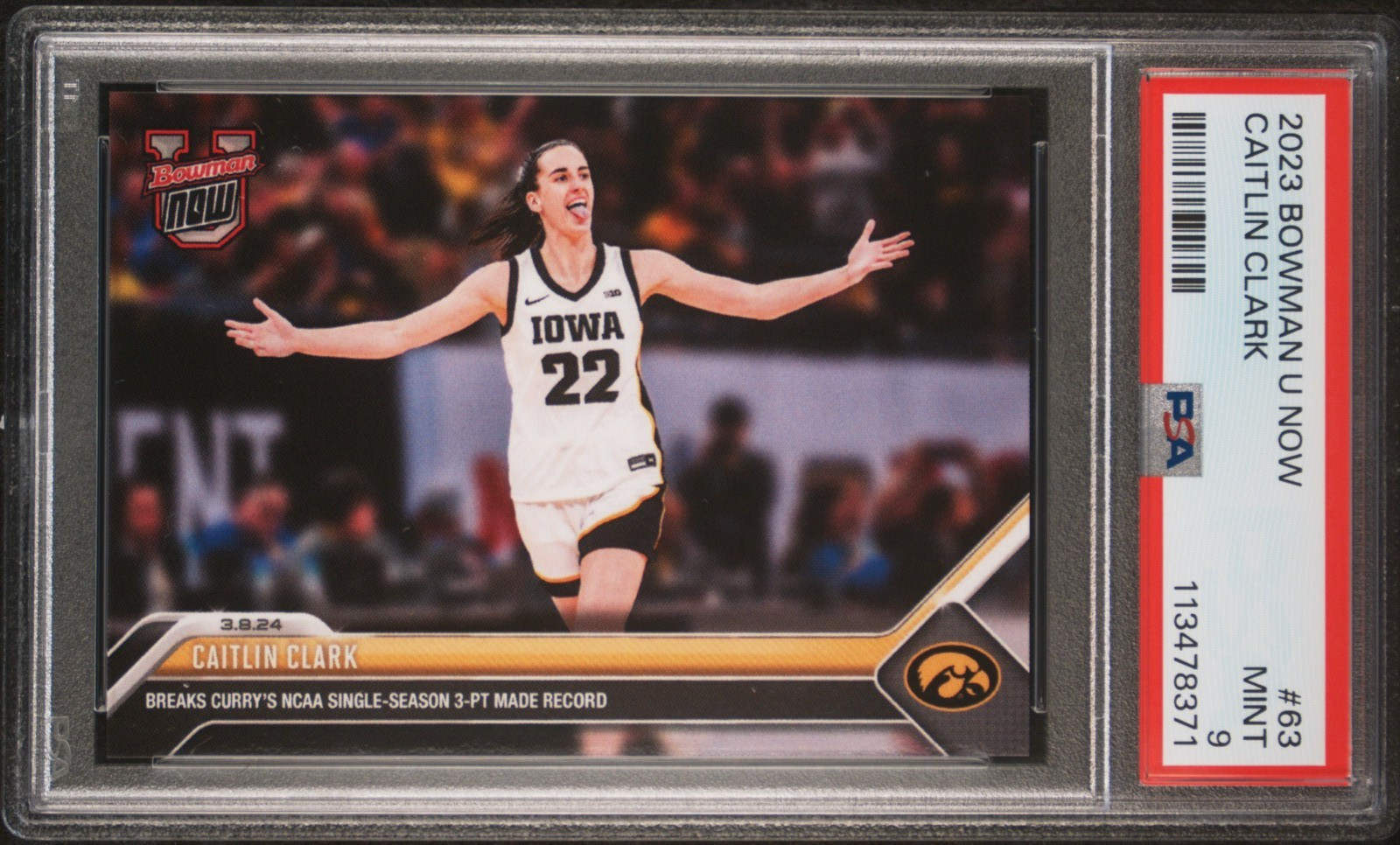 PSA 9 MINT 2023 Bowman U Now #63 Caitlin Clark Rookie – Iowa Hawkeyes