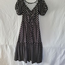 Caution to the Wind Midi Dress Womens Size Small Polka Dot  Black/White