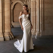 Spaghetti Strap 3D Lace Corset Wedding Dress Satin Side Slit Mermaid Bridal Gown