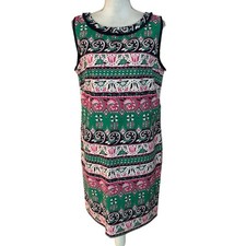 Talbots Size 14 Shift Dress Fringe Colorful Floral Sleeveless Preppy