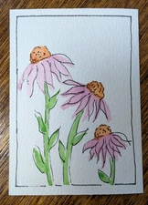 ACEO Original Watercolor painting 2.5 X 3.5 - Pink Flowers