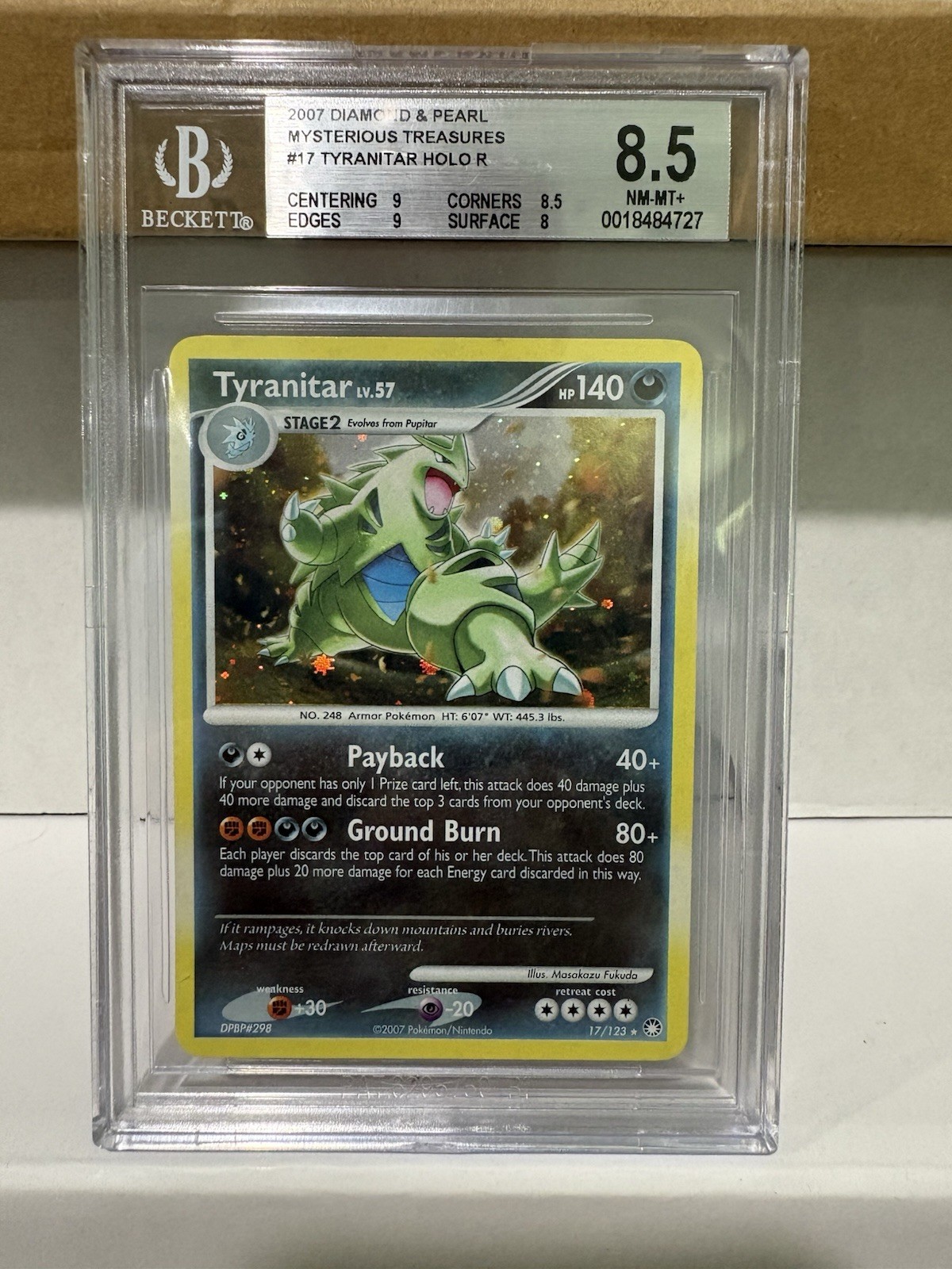 CGC 8.5 Tyranitar 2007 Mysterious Treasures 17/123 Holo Pokemon Card