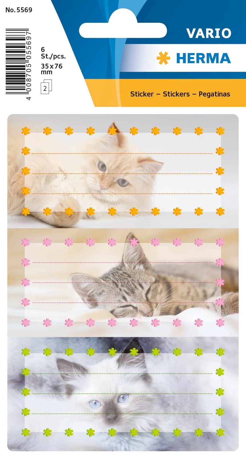 HERMA 5569 Book Labels for Labelling, Cats (76 x 35 mm, 6 Name Stickers, Paper,