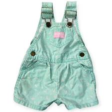 Oshkosh BGosh Vintage Paper Tag Overalls Size 12 Mths Floral Mint Green Made USA