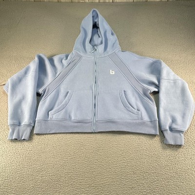 Burn Boot Camp Scuba Hoodie Womens Large Blue Cropped Full Zip Fleece Gym Logo