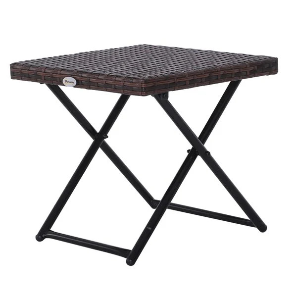 Outdoor Small Folding Square Rattan Coffee Bistro Wicker Weave Side Table, Brown