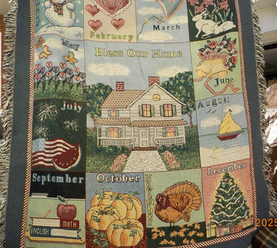 ''Bless our Home''  Month of the Year woven throw tapestry blanket  62'' x 50''