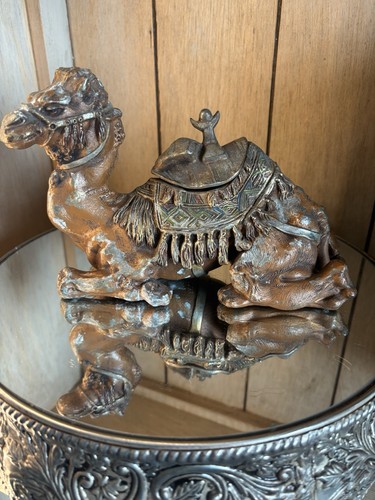 Vintage Spelter Camel Inkwell Heavy Desk Piece Bronze Tone 2lb 8oz