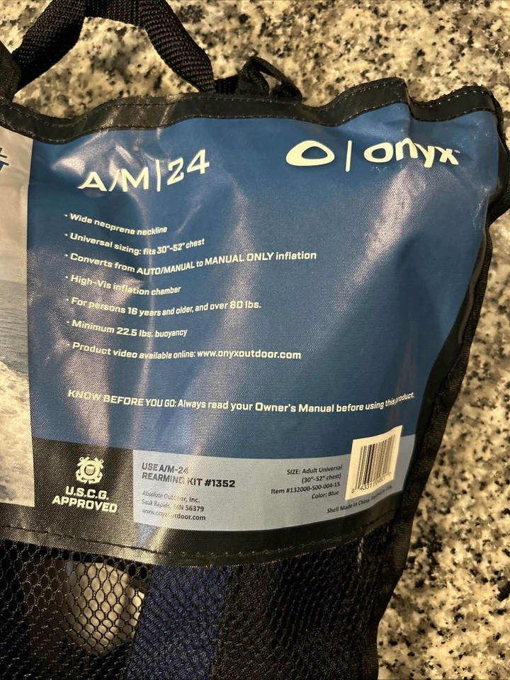Onyx A/M-24 Automatic/Manual Inflatable Life Jacket – USCG Approved, Blue - Image 2 of 4