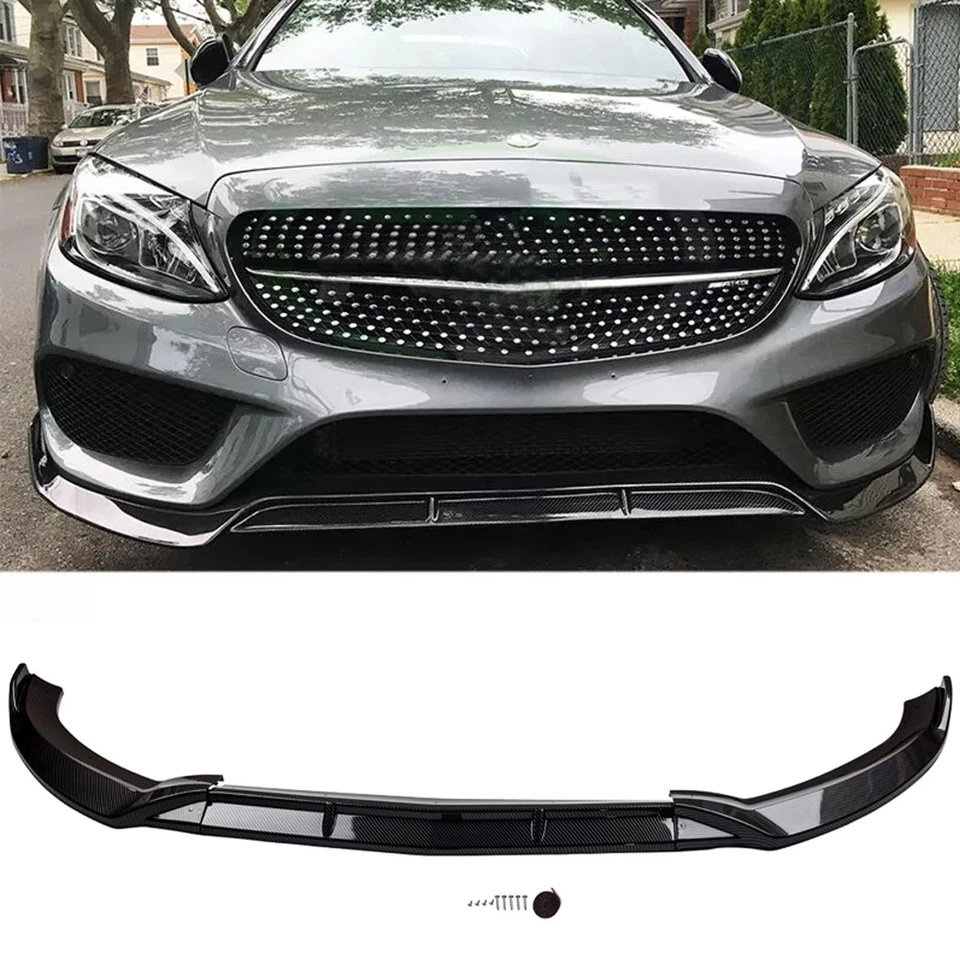 Labio divisor delantero para Mercedes Benz W205 C200 C300 C250 2015-2018 fibra de carbono Foto 3 de 4
