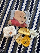 Vtg Disney Winnie Pooh Baby Infant Lot of 6 Blanket Swaddle Hats Bibs