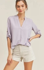 Lush V-luptuous Blouse Lavender Purple Tab Sleeve V Neck Size Small