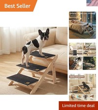Wooden 2-in-1 Dog Stairs, 3-Step Foldable Anti-Slip Pet Steps