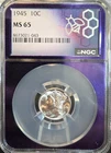 1945 Mercury Dime 10C Silver NGC MS 65 Philadelphia KM#110