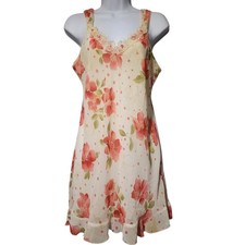 VTG Expressions By California Dynasty Sm Night Slip Cream Pink Roses Lace Trim