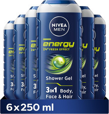 Nivea Men Shower Gel Energy, Pack Of 6 (6 X 250 Ml), Energising Body Wash With 6.77 per litre