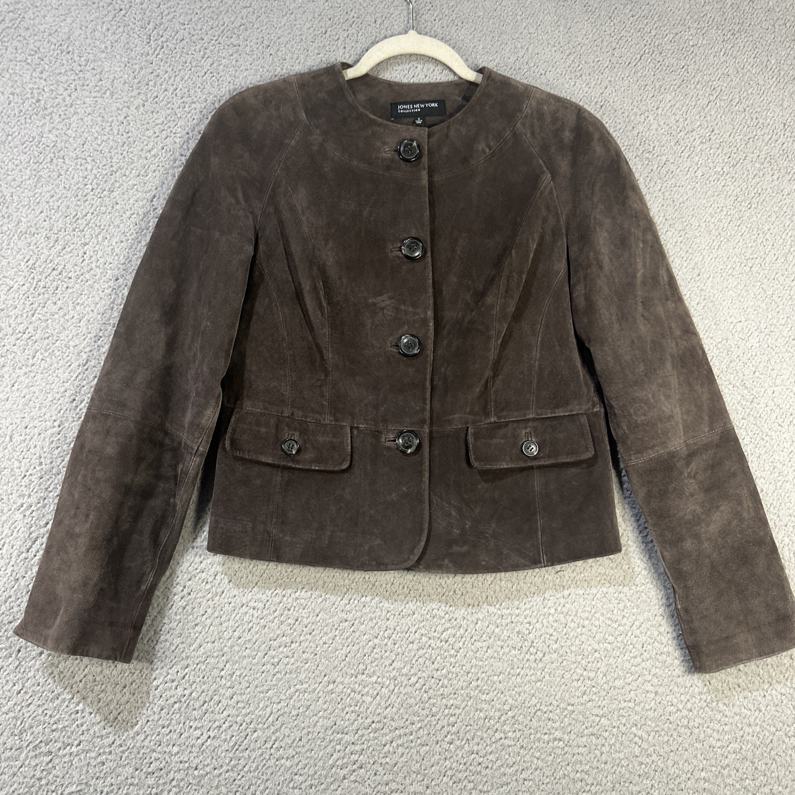 Jones New York Women’s Brown Suede Leather Short Button Up Jacket Small