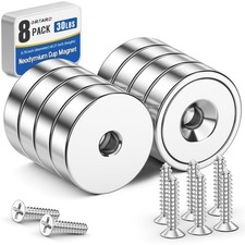 Strong 30LB Neodymium Cup Magnets with Holes and Screw, 8 PCS Magnetic Holder
