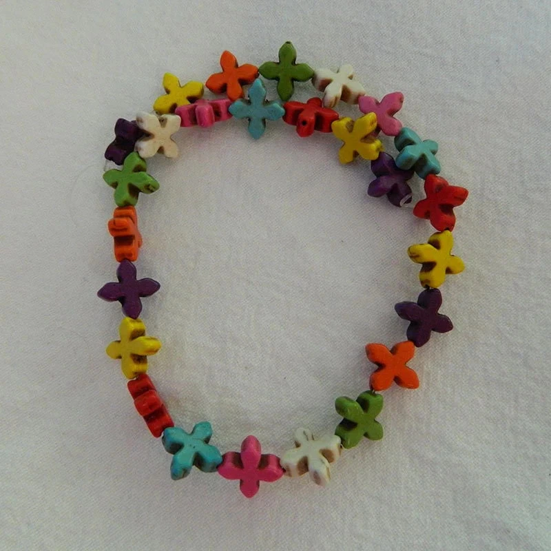 Cuentas Cruz Griega Howlite - Multicolor - 14x14x5mm #A485 Foto 2 de 4