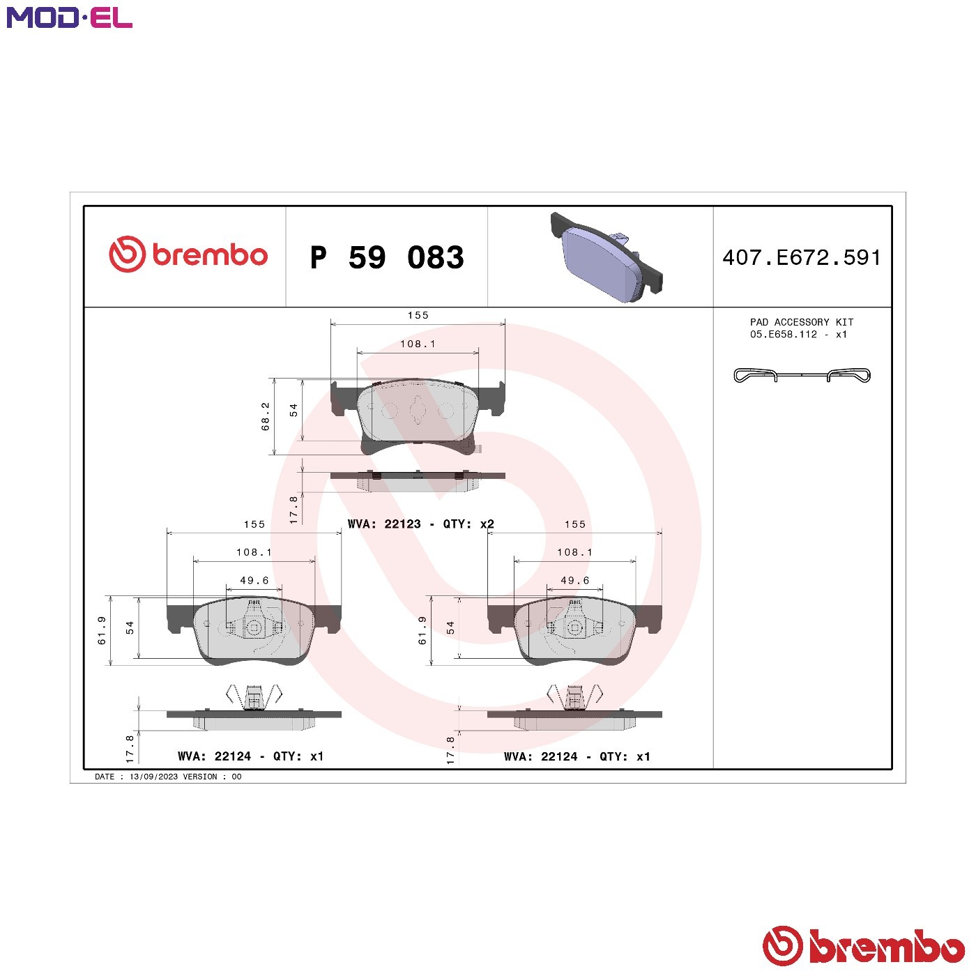 ✅Fits BREMBO KLOCKI SZCZEKI CYLINDERKI P 59 083 BRAKE PADS OPEL CORS ⭐UK Seller⭐ - Image 24