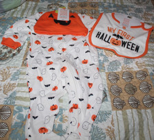 New Carters Outfit lot First Halloween size 3 months Hat Bib Pumpkin - YS9-