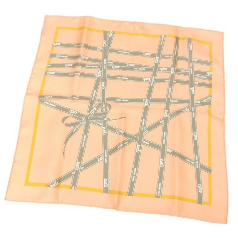 HERMES Scarf Carre 45 Bolduc Ribbon Salmon Pink Silk Used