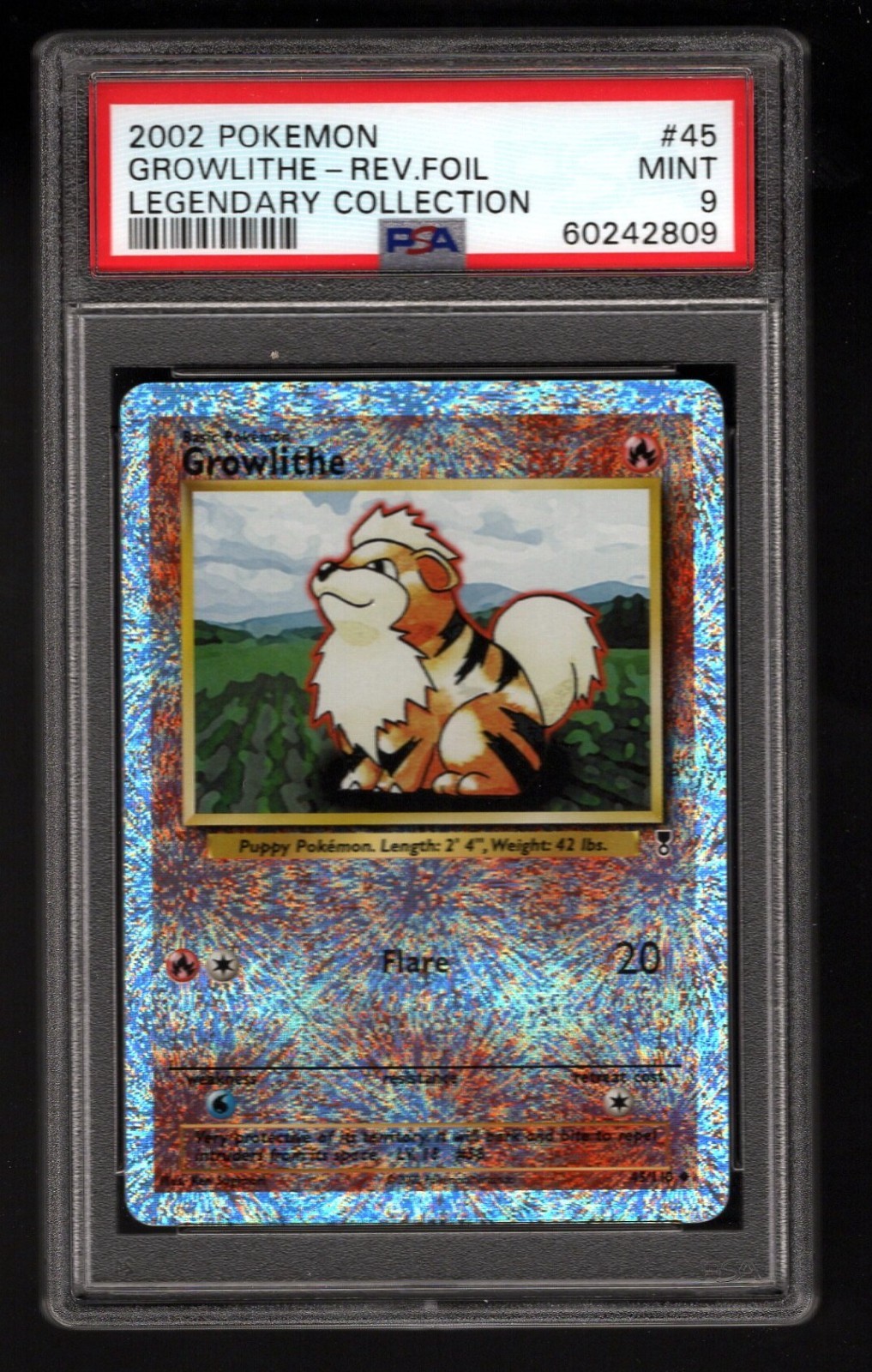 2002 POKEMON LEGENDARY COLLECTION #45 GROWLITHE-REVERSE FOIL PSA 9