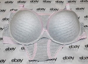 NEW Victoria's Secret Pink Everywhere Push-Up Bra 42D Stripes & Cheeky Set XXL