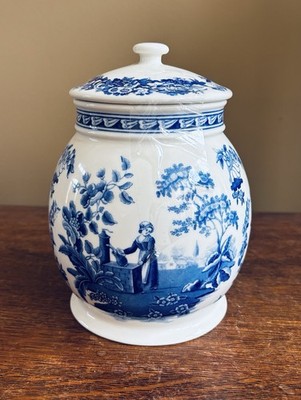 SPODE BLUE ROOM COLLECTION 8  COVERED JAR/CANISTER.  LADY AT THE WELL NEW