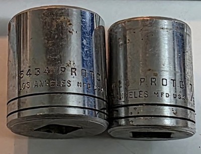 Vintage Proto ½ Drive Standard 12pt Sockets 1-1/16 & 7/8