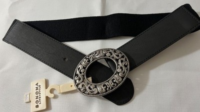 Sonoma Life & Style Belt S/M Faux Leather & Elastic w/Dull Antique Metal Buckle