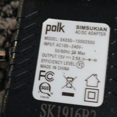 POLK  AC/DC Adapter SK03G-1500250U 15V 2.5A