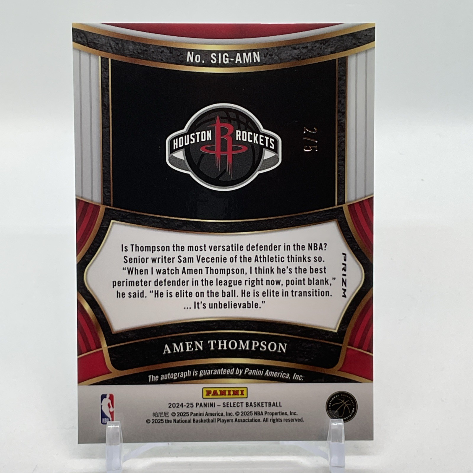 2024-25 Select Amen Thompson Signatures Green Prizm Auto #2/5 Rockets SSP