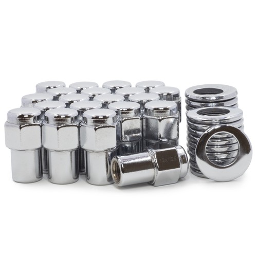 1 2x20 Lug Nut Set Of 20 Chrome Flat Top Mag Lug Nuts 1/2-20, .75" Shank With Washers – For Cragar Wheels American Racing Lug Nuts - Foto 2