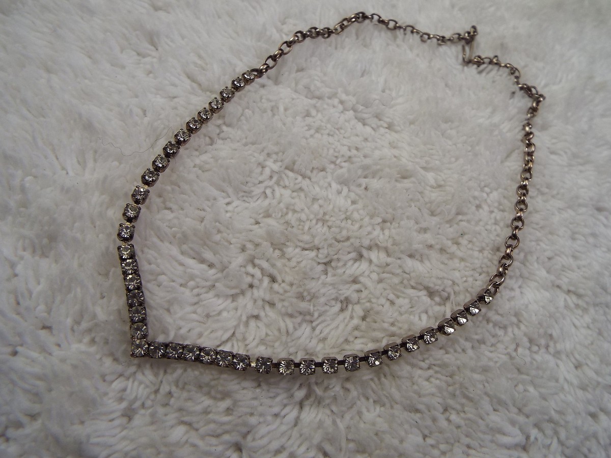 Silvertone Rhinestone Chevron Necklace (D25) | eBay