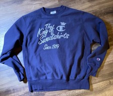 Vintage 80's Tag CHAMPION Navy Blue Mens Sz L Logo King Of Champion Sweatshirt