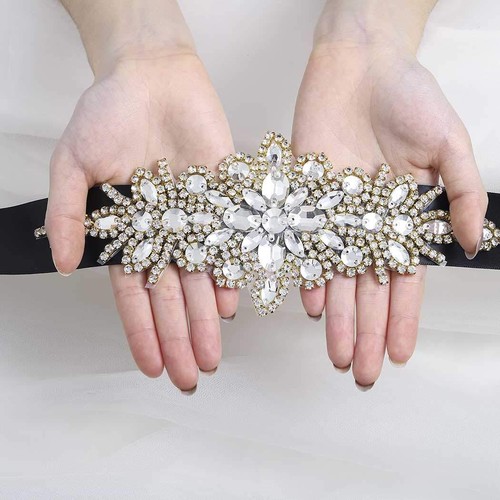 Bridal Wedding Belts Sash Gold Brides Rhinestone Belt Crystal Bride Dress Acc... - Picture 4 of 7