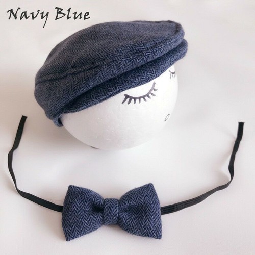 Baby Peaked Beanie Cap - Hat Bow Tie Newborn Costume Photo Prop Outfit 2PCS Sets - Picture 13 of 17