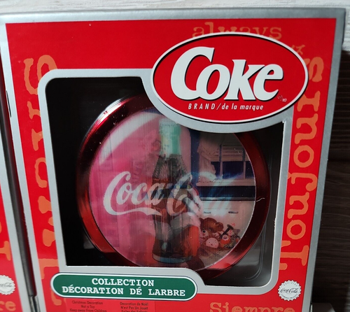 Coca-Cola Trim A Tree Collection Red 2 Sided Disk Ornaments NIB Santa - Picture 4 of 7