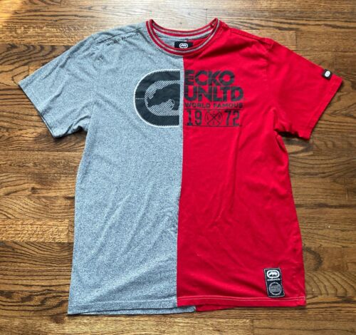 ECKO UNLTD Hemd Herren XL Rot Hip Hop Streetwear Color Block