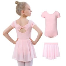 Pink Girls Ballet Leotards with Removable Skirt Toddler Hollow Back Dance Dre...