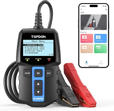 Probador de batería de coche TOPDON BT100W 12V Bluetooth 2 en 1 probador de arranque de carga