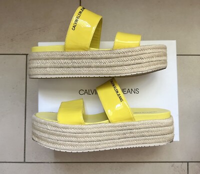 calvin klein Jeans Pantolette lack leder gelb 39 espadrilles Plattform 5 cm 