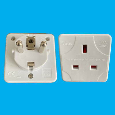 13A 250V~ UK 3-Pin Plug to Europe 2-Pin Europlug Travel Holiday Adaptor