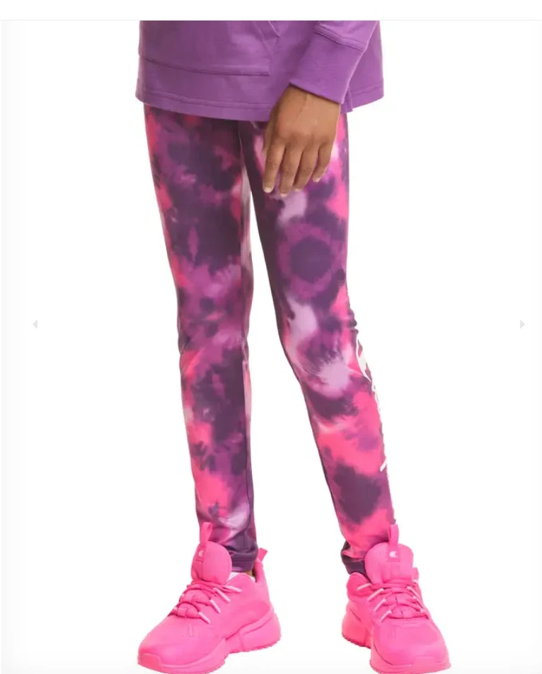 CHAMPION Girls Leggings Script Logo Flashy Magenta Tie Dye Size Medium $24  - NWT