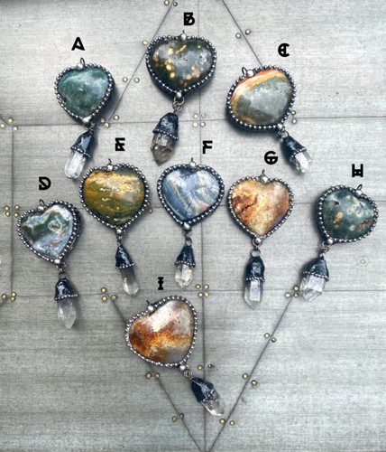 Large Jasper Stone Heart and Crystal Point Necklace~Statement Crystal Necklace - Picture 2 of 9