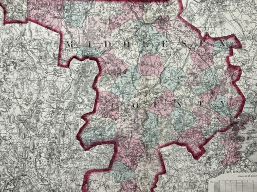 Original 1871 Middlesex County Map,Lexington,Sudbury,Concord,Newton,Mass,MA,Rail - Picture 2 of 15