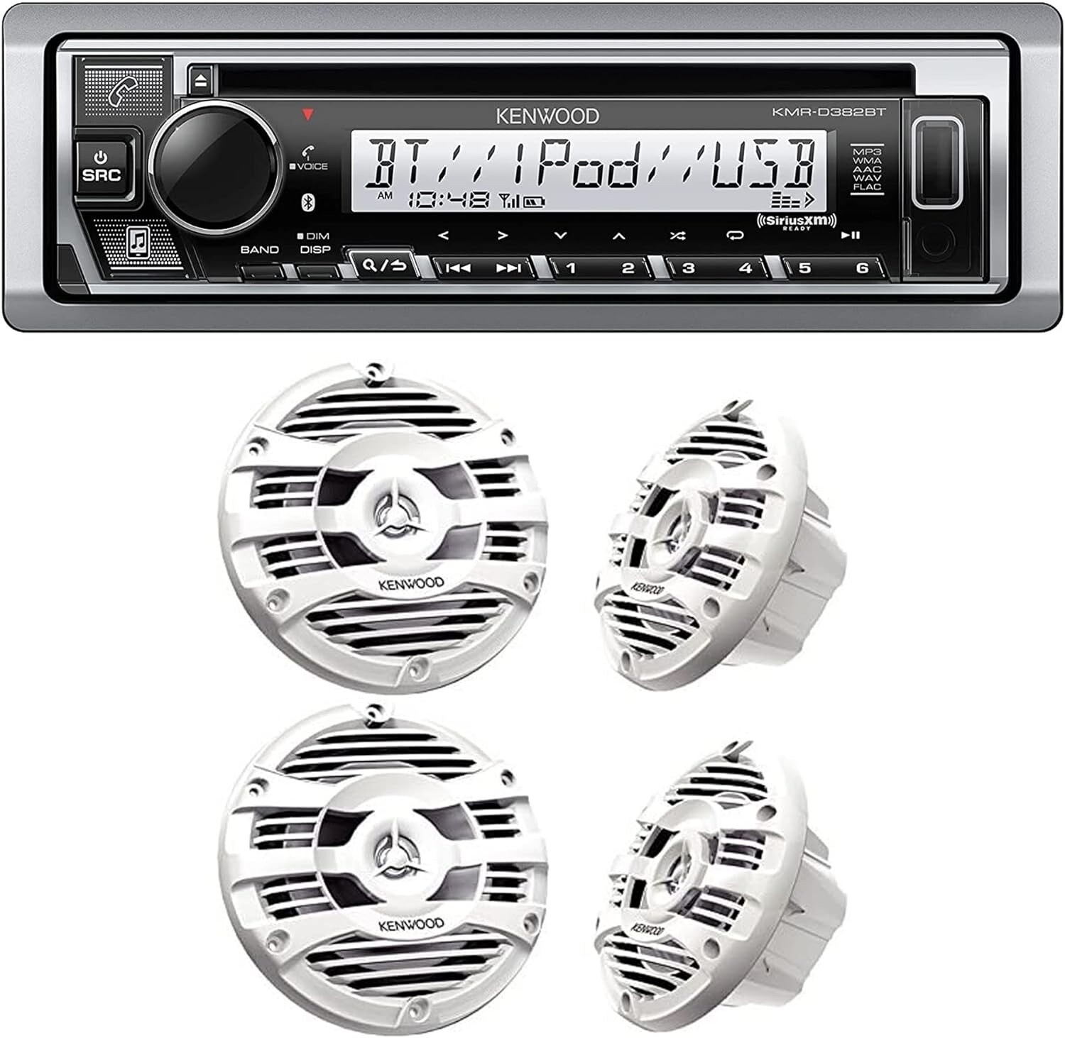 KENWOOD KMR-D382BT Marine Stereo Bluetooth, CD ,  & 4x KFC-1