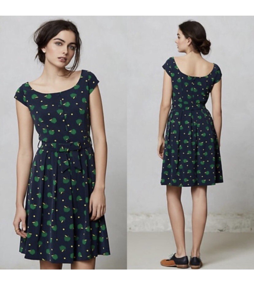 HI THERE Karen Walker Ginger Gold Sz 4 Bow Belt Navy Dress Mod Rockabilly Pinup