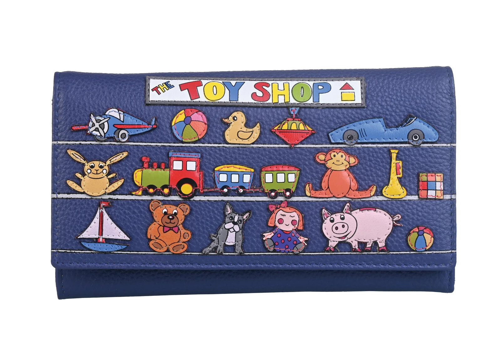 Mala Leather Toy Shop Beaus Blue Matinee Large Purse RFID Protection + Dust Bag